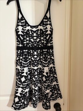 Black & White bandage flare Butterfly Print Dress